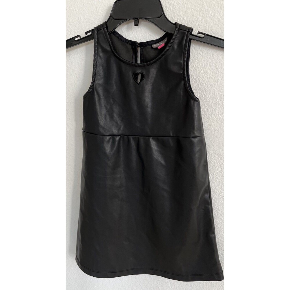 Vince Camuto Girls Faux Leather Dress Heart Cutout Sz 5 Black Soft Whimsigoth